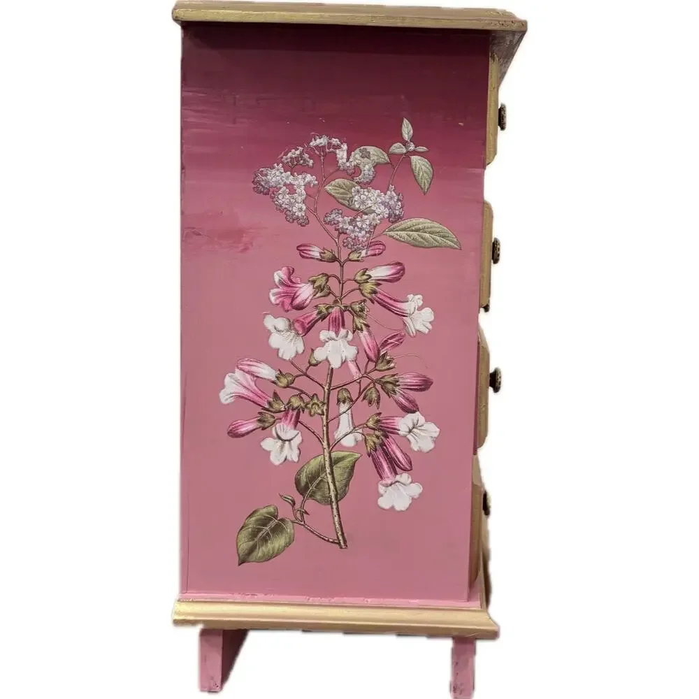 Upcycled Vintage Wooden Jewelry Box | Hand-Painted Dusty Pink & Maroon Ombre